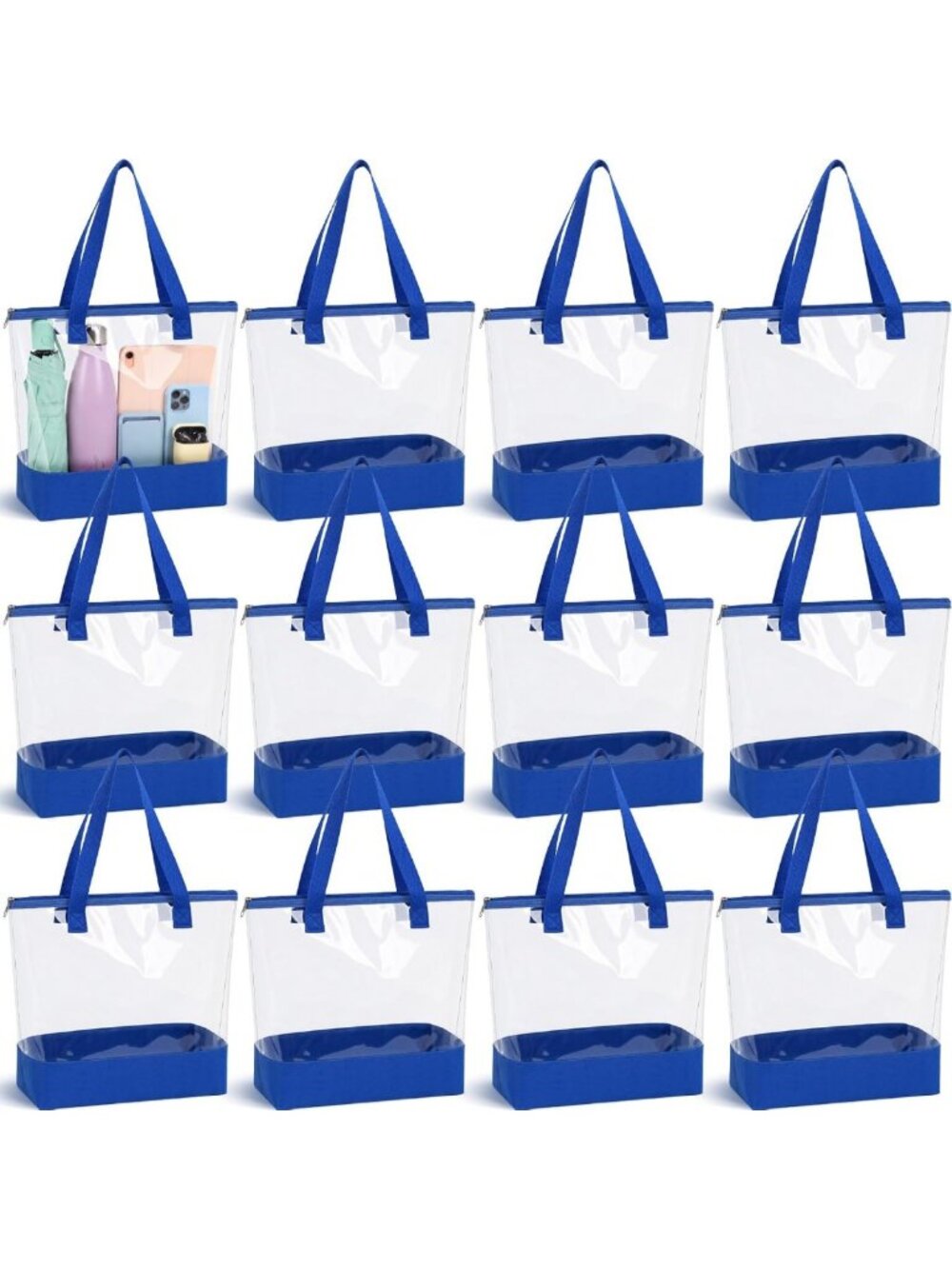 Clear Zipper Tote Bag Set - 12 Pack, Durable Handles, Ideal for Teams & Events